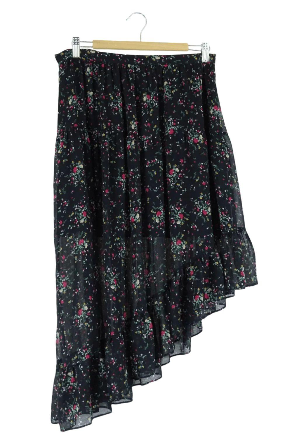 Sportsgirl  Floral A Line Skirt 14 - Black - Excellent