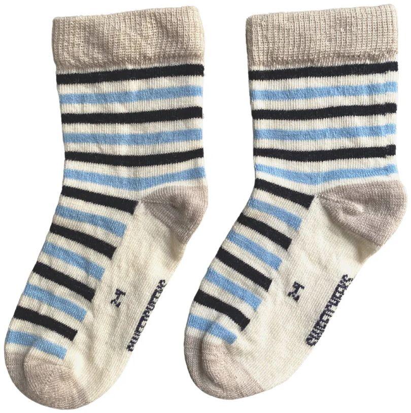 Sweet Cheeks Merino  Kids Merino Crew Socks - Sky Blue Stripe - Brand New - 8-12 Years