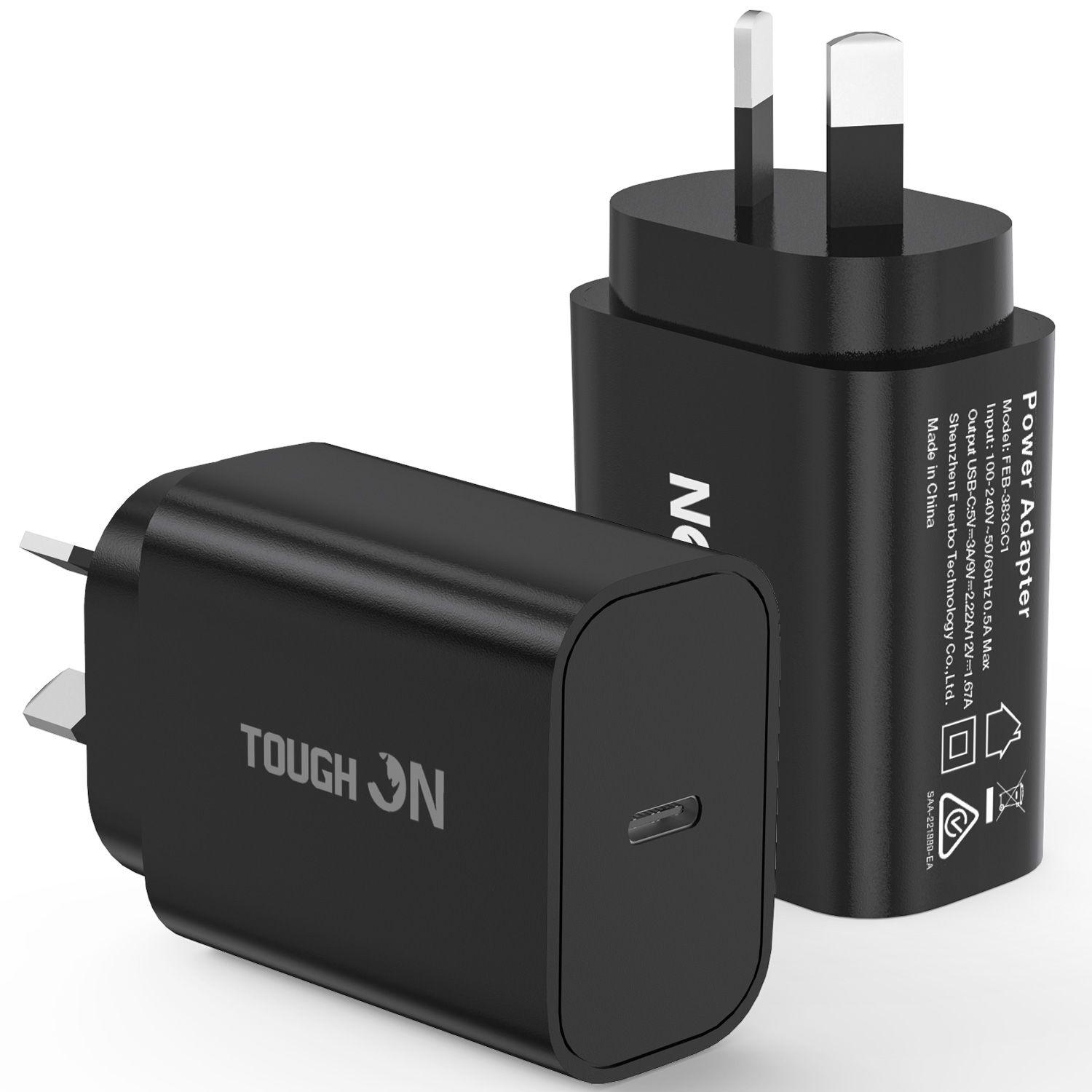 Tough On  20W Wall Charger USB C Fast Charge PD 3.0 - Black - Brand New