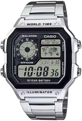 Casio  AE-1200WHD-1AV Illuminator World Time Men's Digital Watch - Silver - Excellent