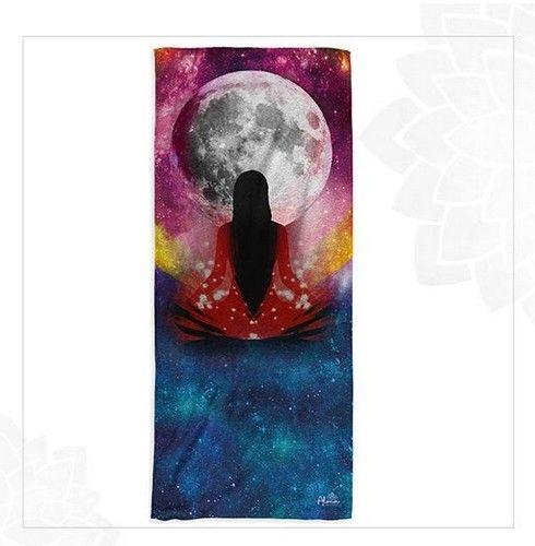 MEDITATION MOON BEACH TOWEL unisex Eco-friendly beach gym camping towel sand free galaxy art made from recycled plastic bottles