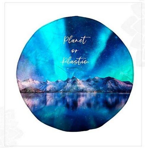 PLANET OR PLASTIC ROUND BEACH MATS unisex Eco-friendly round towel sand free nature inspired made from recycled plastic bottles